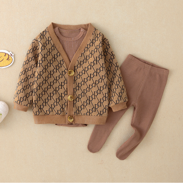 3pcs Baby Boy/Girl Mature Style Long Sleeve Sweatshirt and Bodysuit and Pants Set-kissminis
