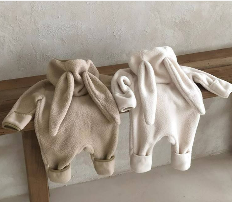 Baby Boy/Girl Cute Rabbit Ears Lamb Hairy Hat Design Long Sleeve Hooded Romper -kissminis