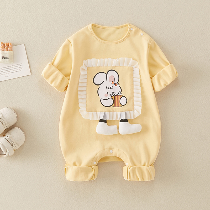 Baby Girl Cartoon Rabbit Pattern Long Sleeve Romper-kissminis