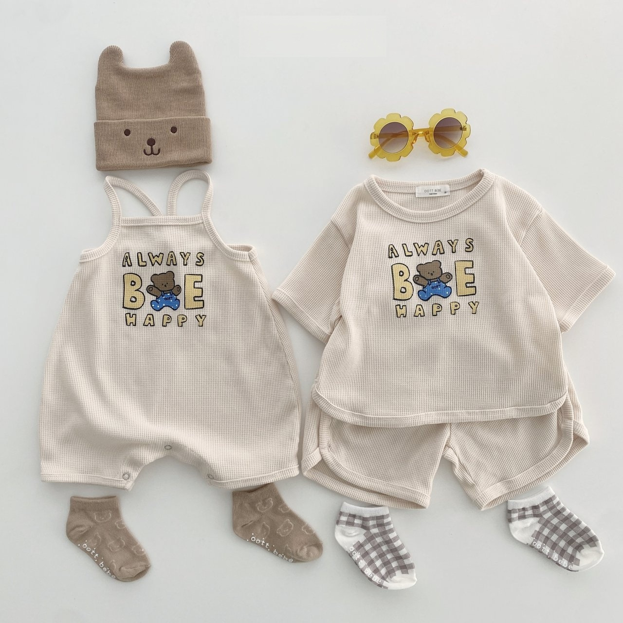 2pcs Baby Boy/Girl Bear Cartoon Print T-shirt with Pant Set-kissminis