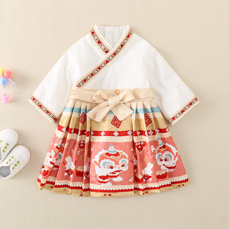 Baby Girl Han Chinese Clothing Style Horse-face Skirt Long Sleeve Dress-kissminis
