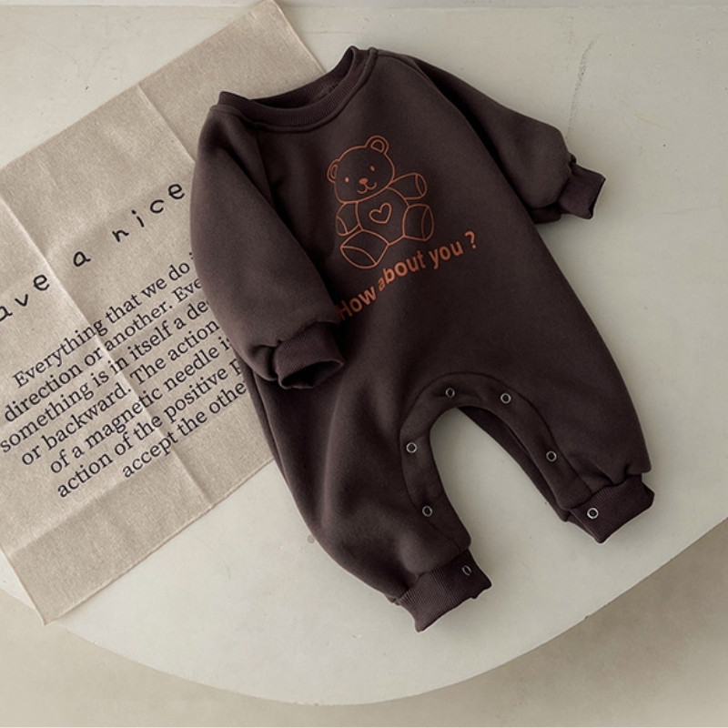 Baby Boy/Girl Bear and Letter Print Long Sleeve Romper