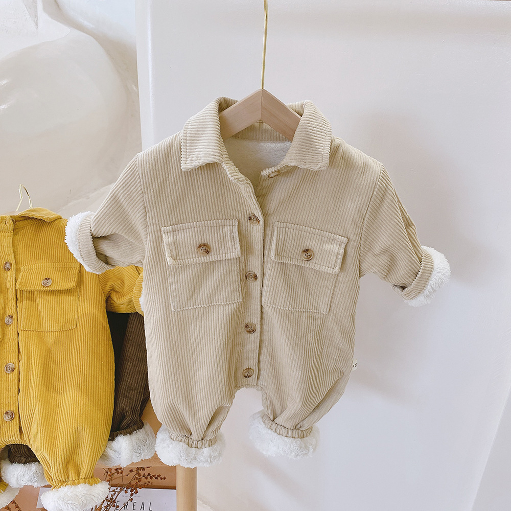 Baby Boy/Girl Winter Fluff Thicken Solid Color Long Sleeves Romper-kissminis