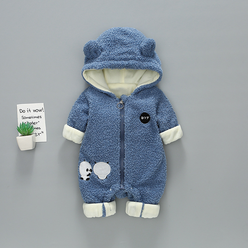 Baby Boy/Girl Panda Graphic Hooded Fluff Hooded Long Sleeve Romper-kissminis