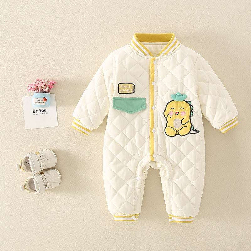 Baby Boy & Girl Cartoon Dinosaur Graphic Long Sleeve Romper-kissminis