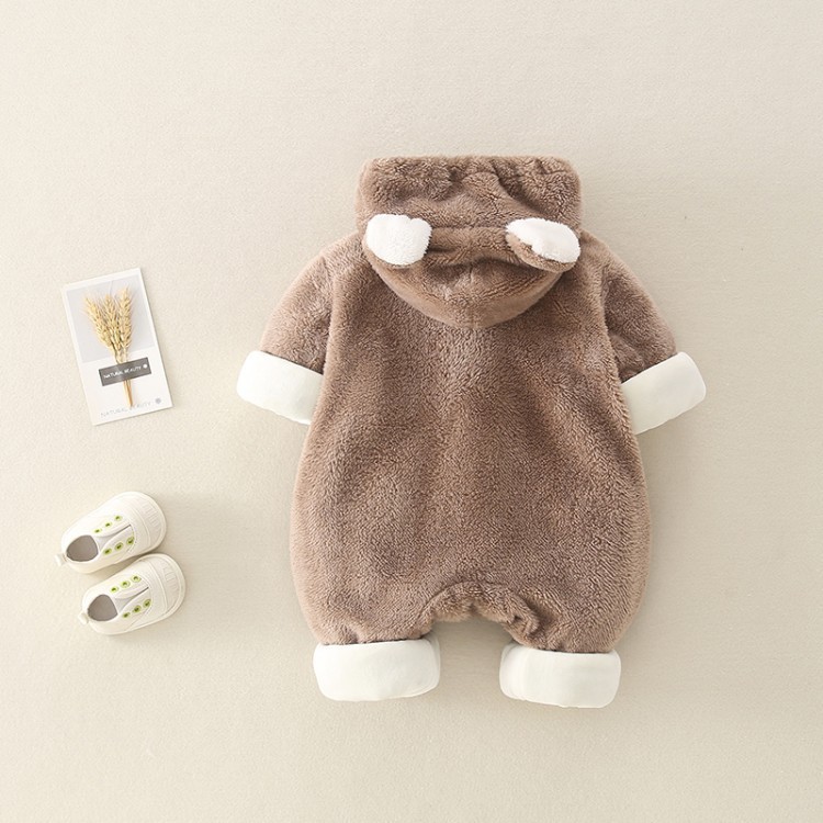 Baby Boy/Girl Winter Thicken Porket Embroidery Long Sleeve Hooded Fluff Romper-kissminis