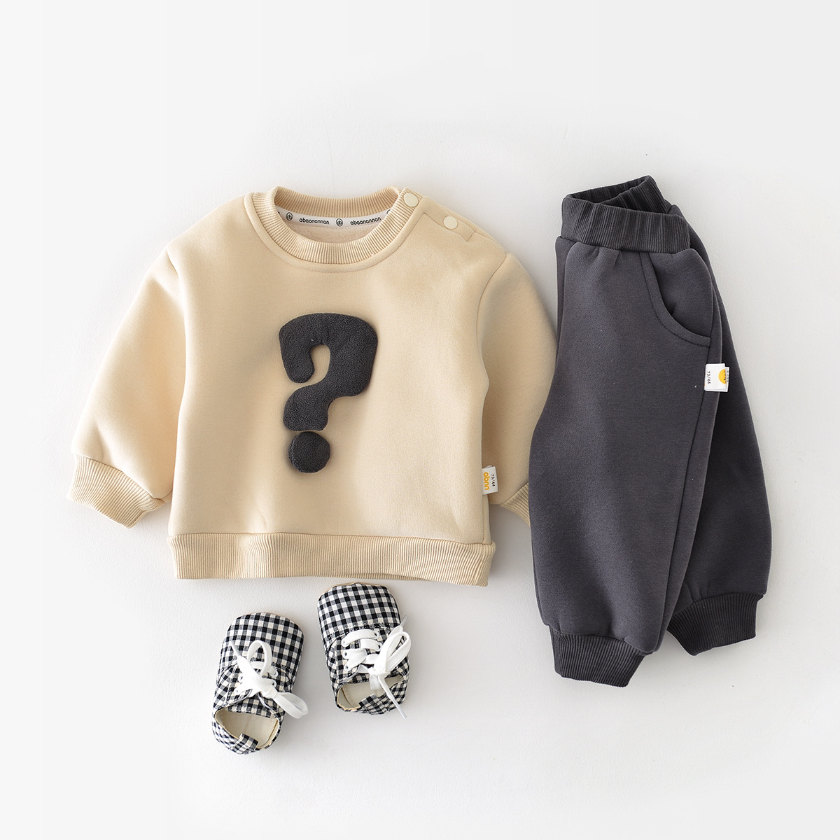 2pcs Baby Boy Winter Thicken Question Mark Graphic Long Sleeve Sweatshirt with Pants Set-kissminis