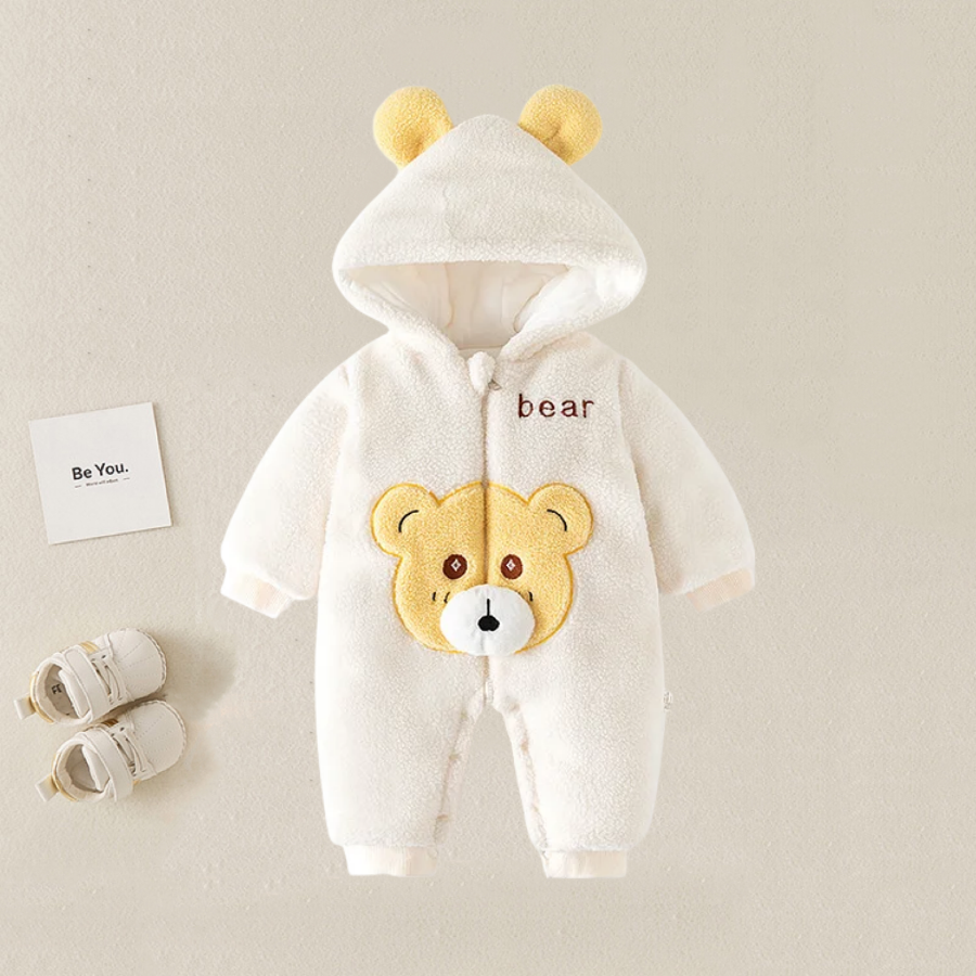 Baby Boy/Girl Winter Cute Bear Ear Design Fluff Hooded Long Sleeve Romper-kissminis