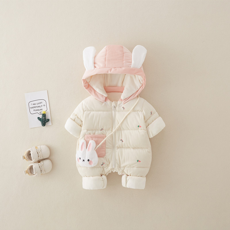 Baby Boy/Girl Winter Thicken Cute Bear and Rabbit Pattern Long Sleeve Hooded Romper-kissminis