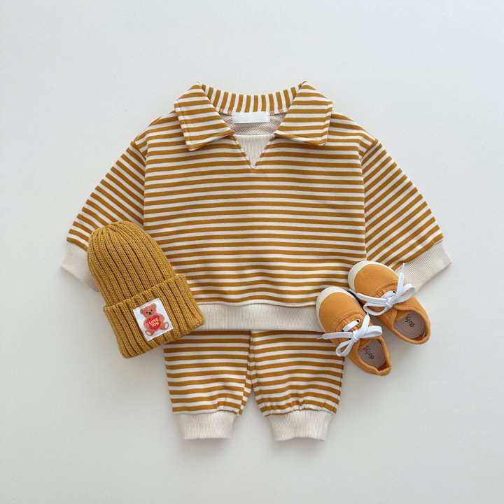 2pcs Toddler Boy/Girl Solid Color Striped T-Shirt and Pants Set-kissminis