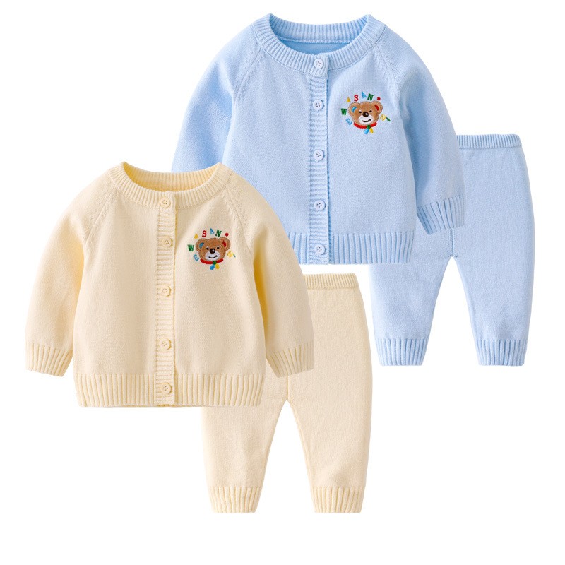 Baby Boy/Girl Simple Bear Ribbed Knit Set-kissminis