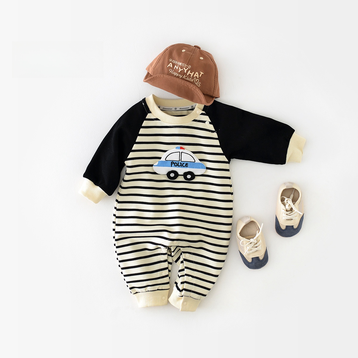 Baby Stripe Car Graphic Romper-kissminis