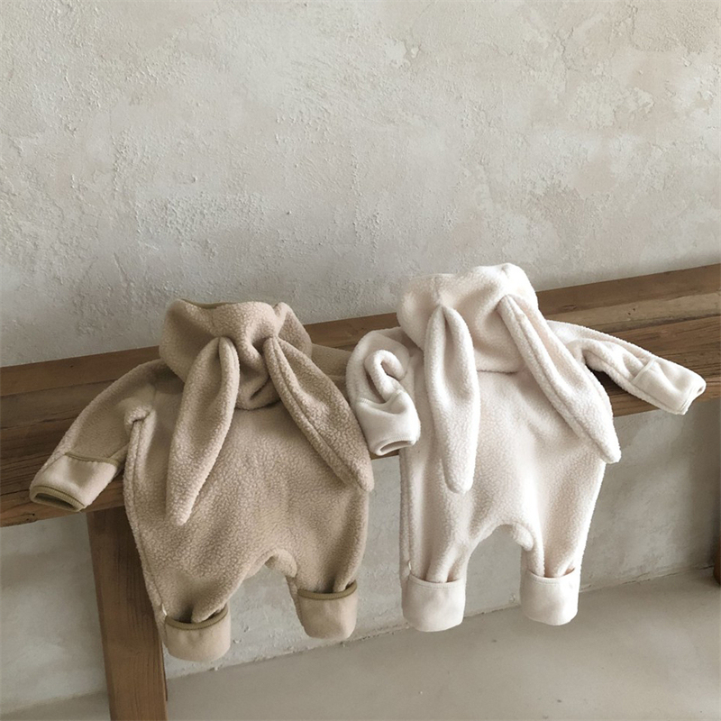 Baby Boy/Girl Cute Rabbit Ears Lamb Hairy Hat Design Long Sleeve Hooded Romper -kissminis