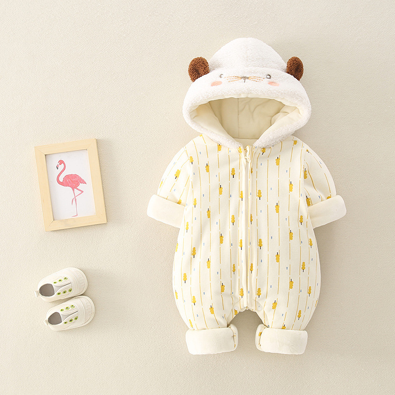 Baby Boy/Girl Cute Animal Pattern Color Block Long Sleeve Hooded Fluff Romper-kissminis