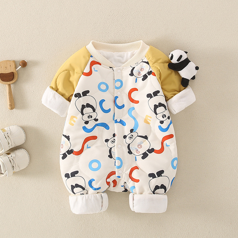 Newborn Baby Cartoon Panda Pattern Thin Cotton Long Sleeve Romper-kissminis