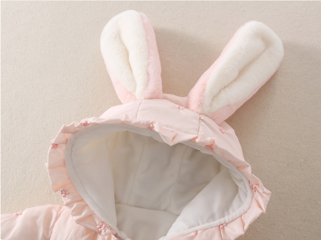 Baby Girl Winter Cute Rabbit Ears Design Long Sleeve Hooded Romper-kissminis