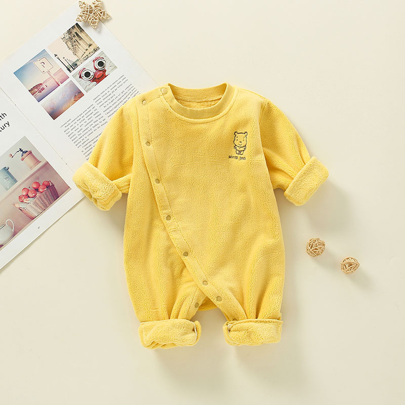 Baby Winter Fleece Rabbit Pattern Slanted Lapel Romper-kissminis