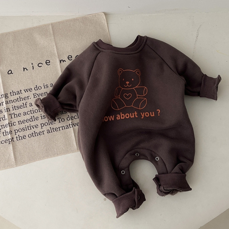 Baby Boy/Girl Bear and Letter Print Long Sleeve Romper