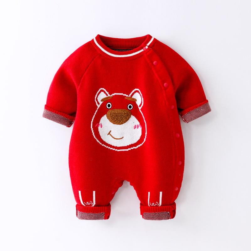 Baby Boy/Girl Knit Wacky Bear Design Long Sleeve Ropmer-kissminis