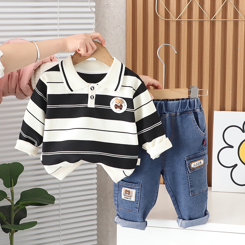Toddler Boy/Girl 3D Bear Striped Two-Piece Set-kissminis