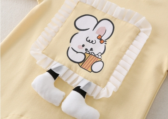 Baby Girl Cartoon Rabbit Pattern Long Sleeve Romper-kissminis