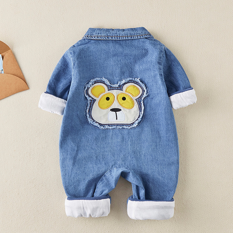 Baby Bear Graphic Denim Polo Collar Romper-kissminis