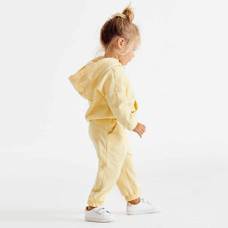 2pcs Toddler Girl Bear Ear Design Solid Color Long Sleeve Sweatshirt and Pants Set-kissminis