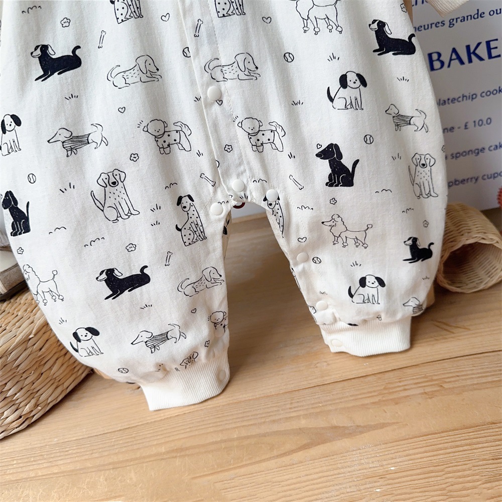 Black Collar and Dog Print Pocket Detail Romper