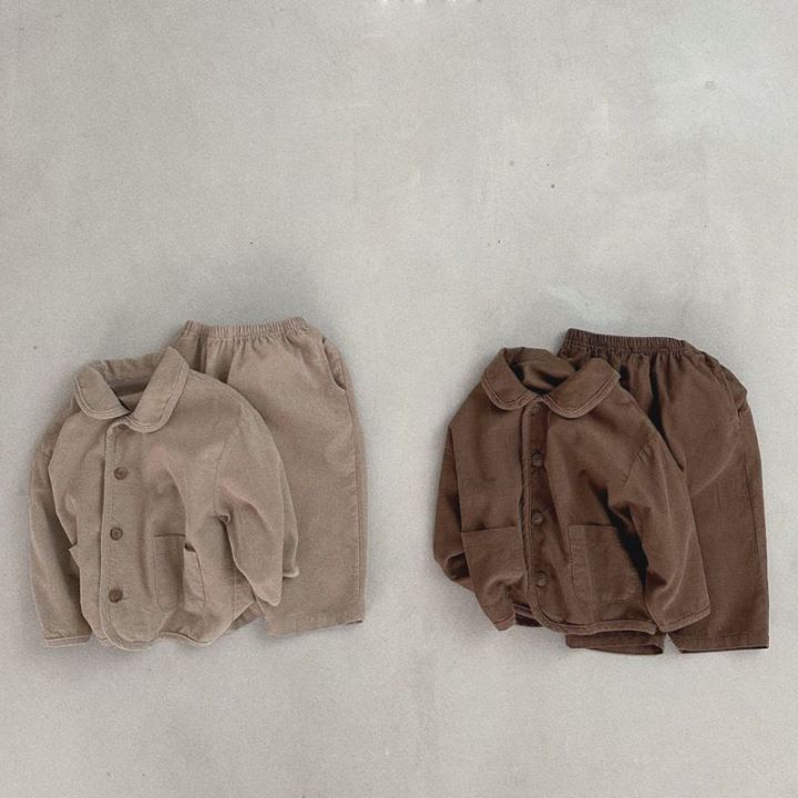 2pcs Baby Boy/Girl Corduroy lapel Loose-buttoned Long Sleeves Casual Set-kissminis