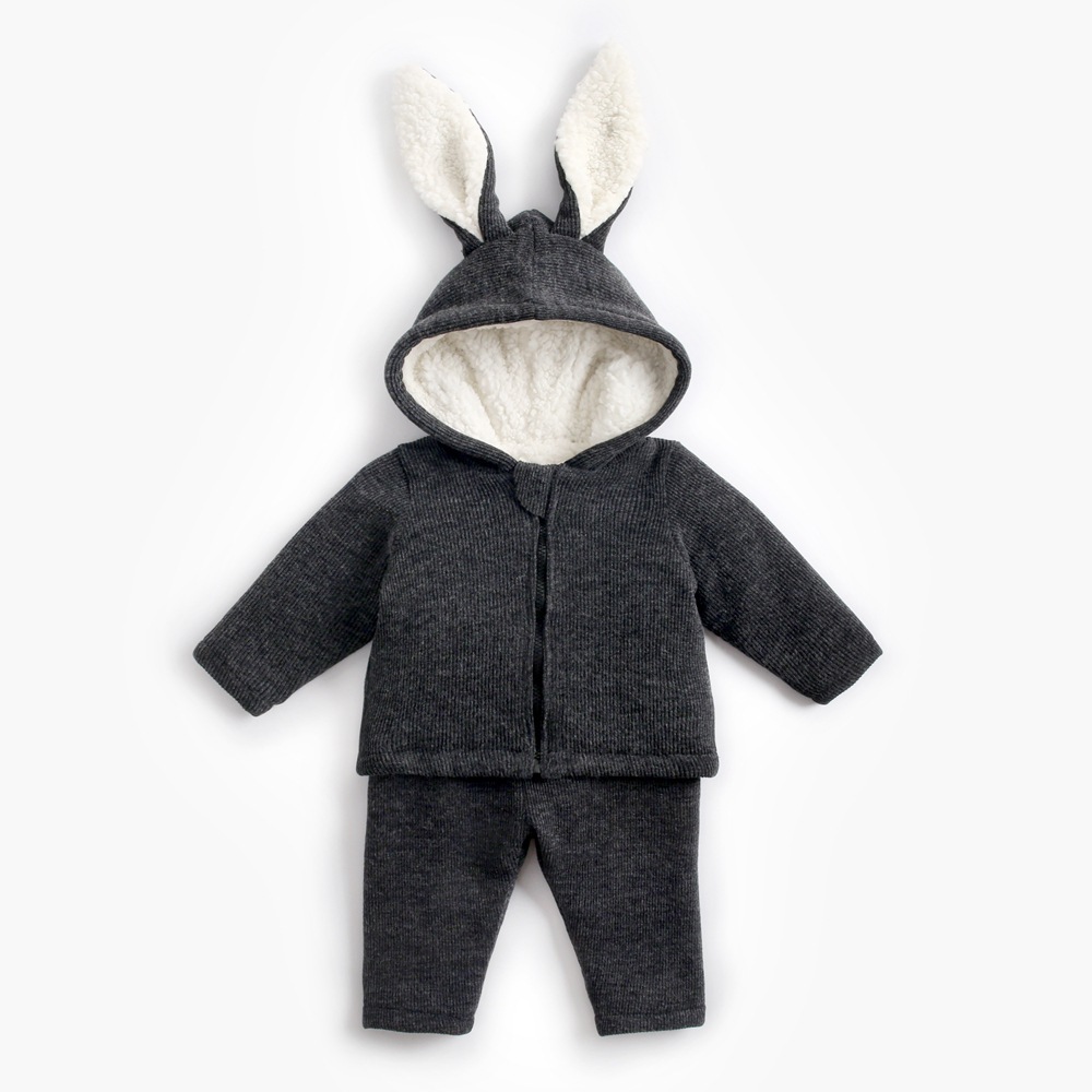 2pcs Toddler Boy/Girl Rabbit Ears Design Solid Color Long Sleeve Sweatshirt and Pants Set-kissminis