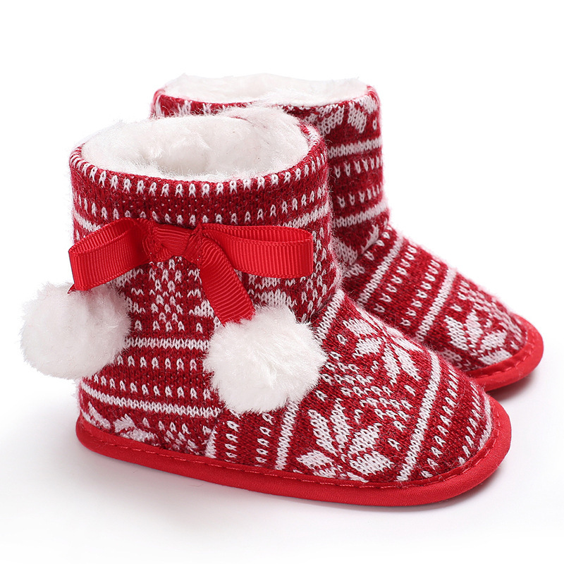 Baby Winter Thicken Allover Cute Christmas Style Pattern Fluff Shoes-kissminis