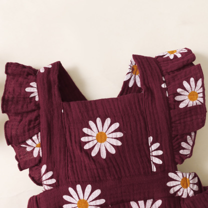 2pcs Newborn Baby Girl Allover Daisy Print Flutter Sleeve Sweet Bodysuit with Hairband Set
