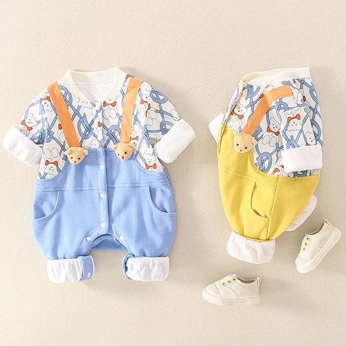 Fake Two Pieces Straps 3D Bear Romper-kissminis