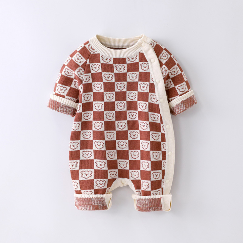 Baby Boy & Girl Winter Cute Cartoon Graphic Knit Long Sleeve Romper-kissminis