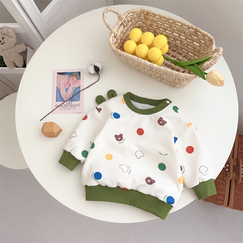 Baby Boy/Girl Bear and Dot Print Long Sleeve Sweatshirt with Pants Set-kissminis