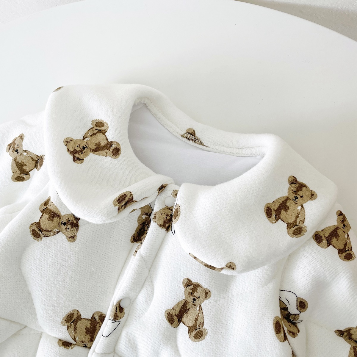 Baby Boy/Girl Allover Cute Bear Pattern Thicken Long Sleeve Romper-kissminis