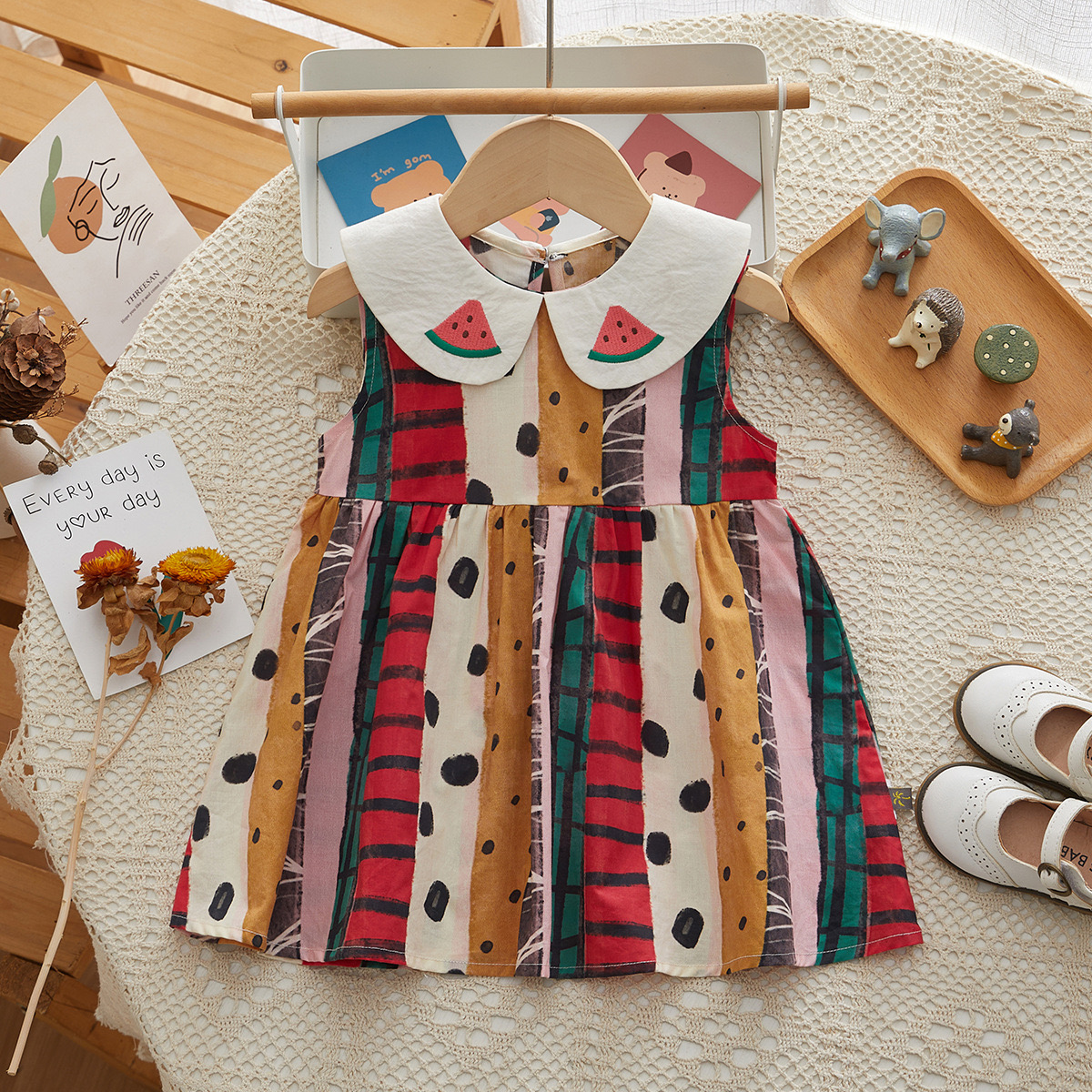 Toddler Girl Peter Pan Collar Watermelon Sleeveless Dress