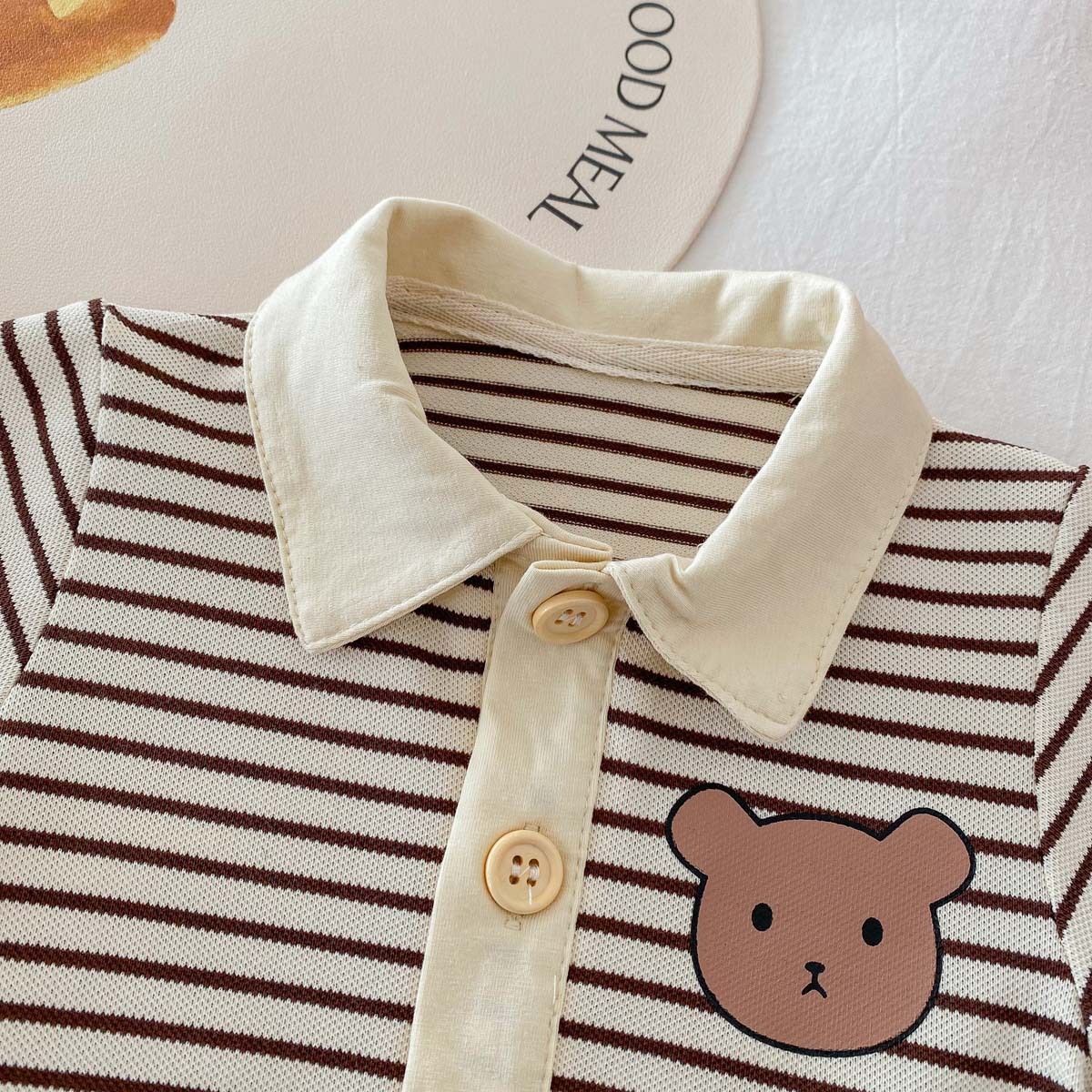 Baby Polo Neck Striped Bear Pattern Romper-kissminis