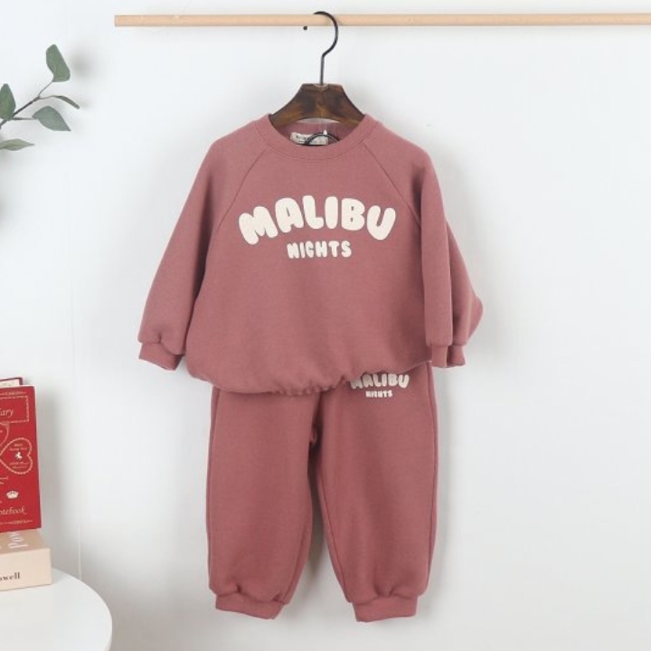 2pcs Baby Solid Color ‘MALIBU’ Letter Sweatshirt and Pants Set-kissminis