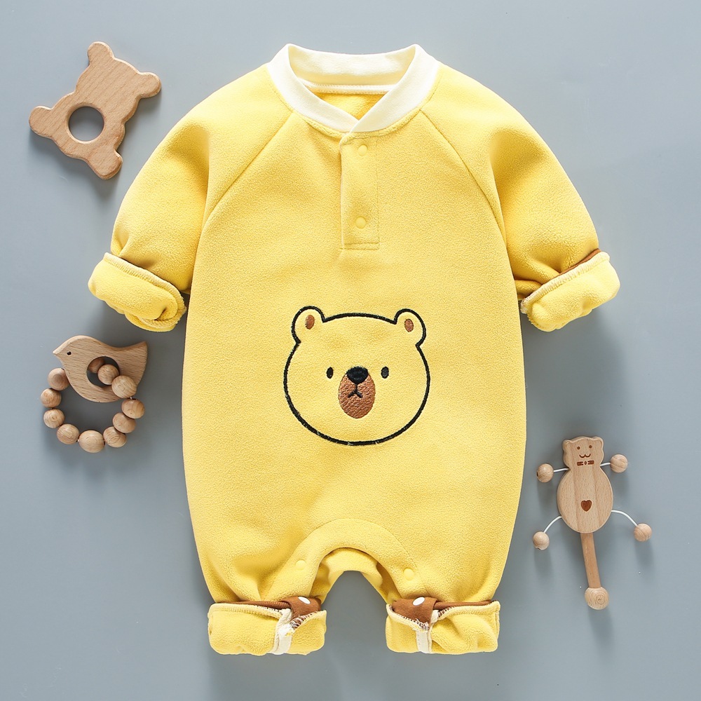 Baby Boy/Girl Cute Bear Pattern Solid Color Long Sleeve Romper-kissminis
