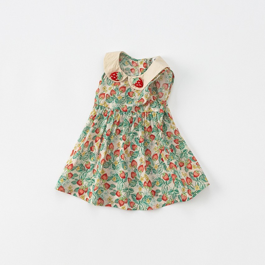 Baby Toddler Girl Strawberry Lapel Collar Sleeveless Dress
