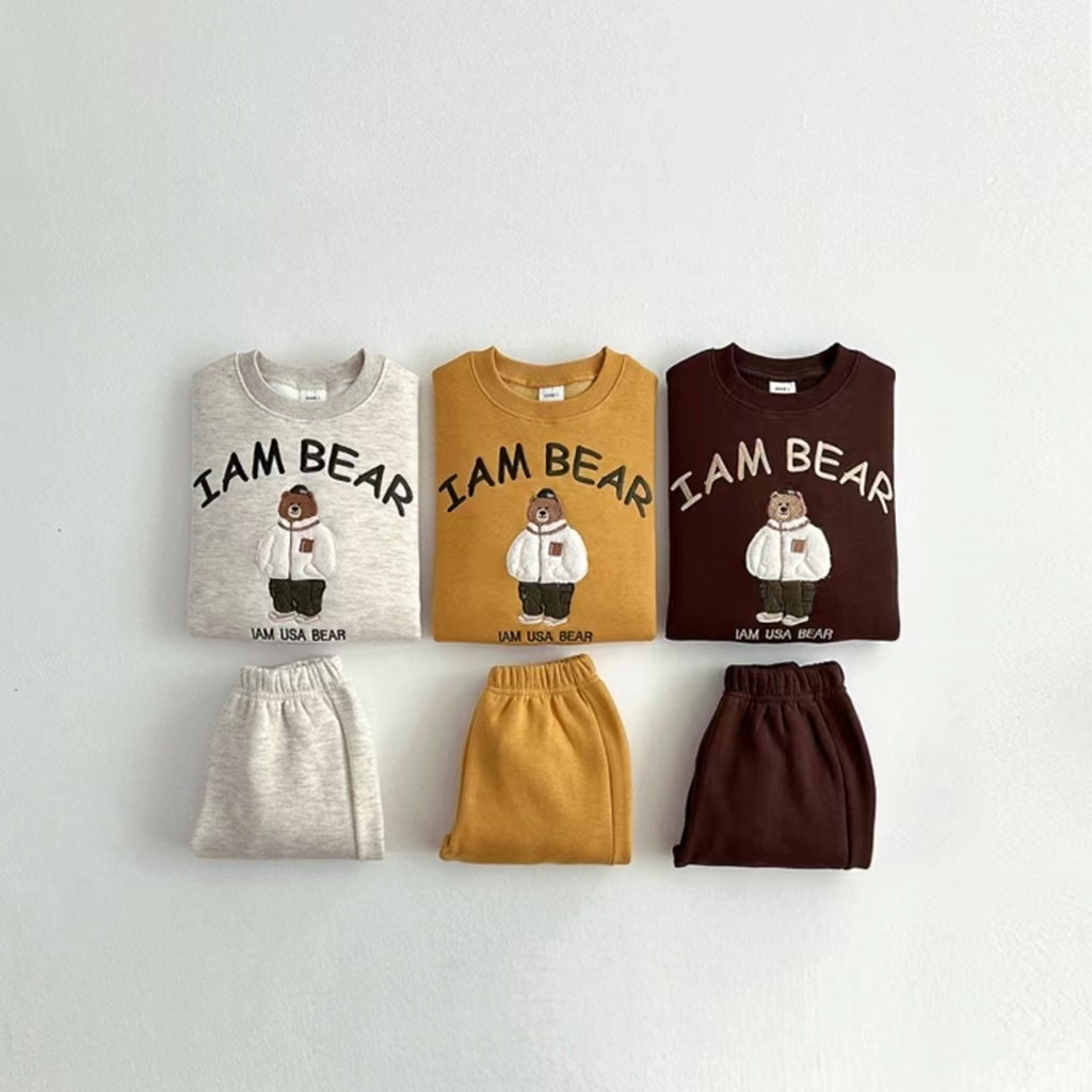 2pcs Baby Boy/Girl "I AM BEAR" and Funny Bear Print Long Sleeves Sweatshirt and Pants Set-kissminis