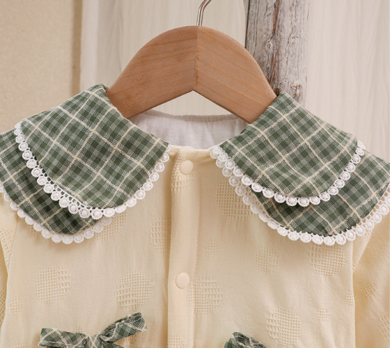 Baby Boy/Girl Fake Two Pieces Solid Color Plaid Long Sleeve Romper-kissminis