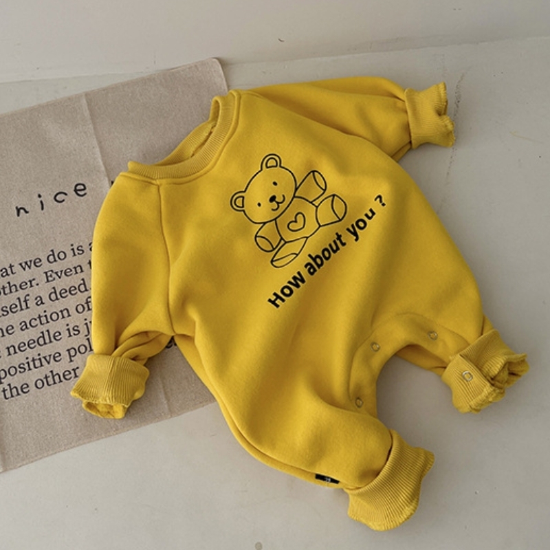 Baby Boy/Girl Bear and Letter Print Long Sleeve Romper-kissminis