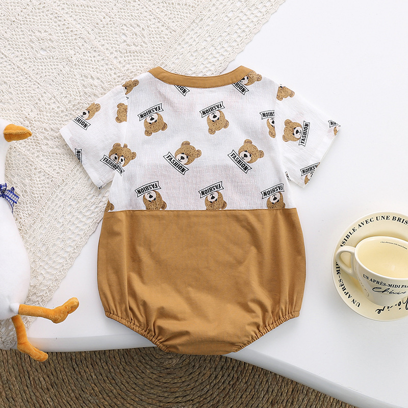 Baby Boy/Girl Bear Embroidery Prints Bodysuit-kissminis