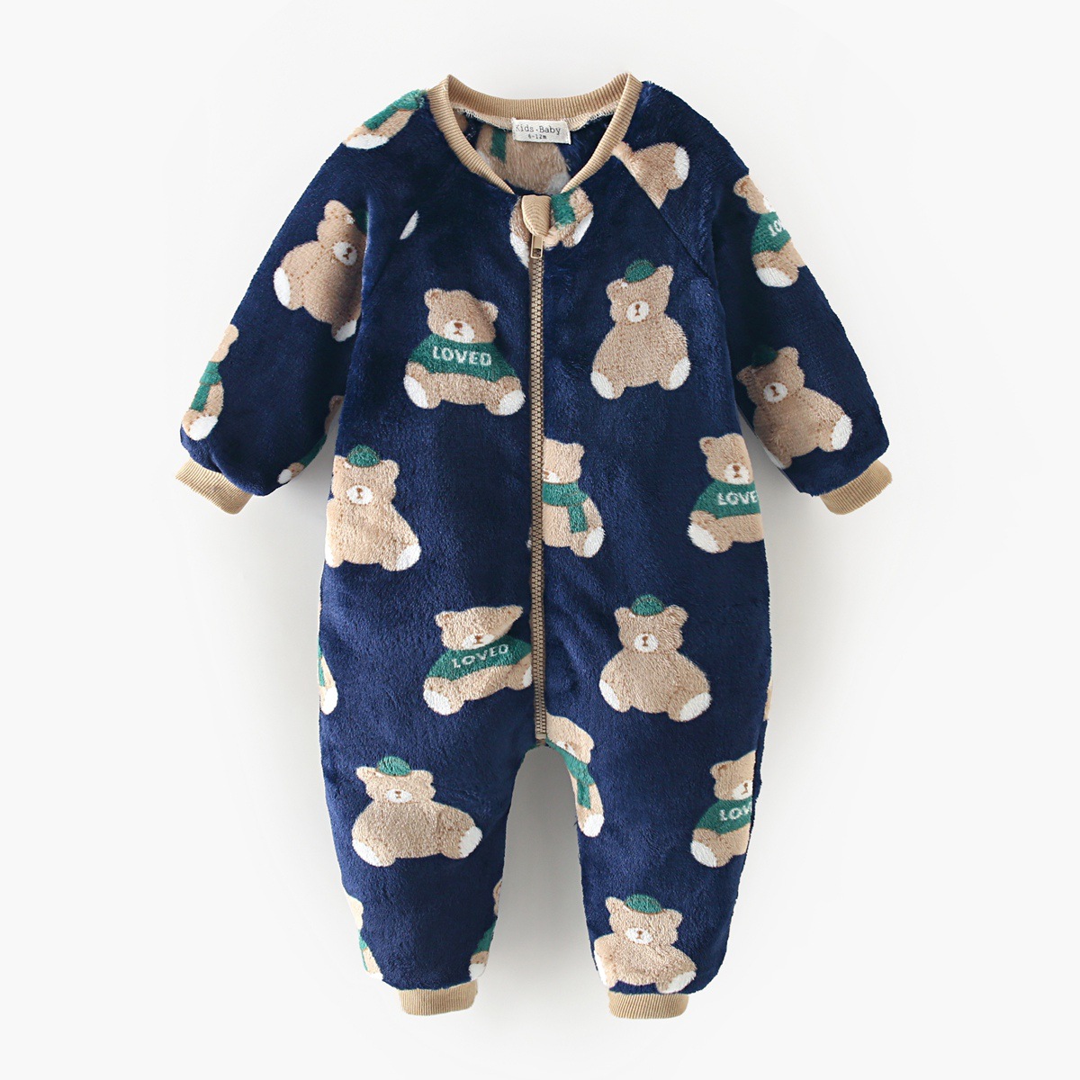 Baby Boy/Girl Winter Fluff Allover Bear Print Long Sleeve Romper-kissminis