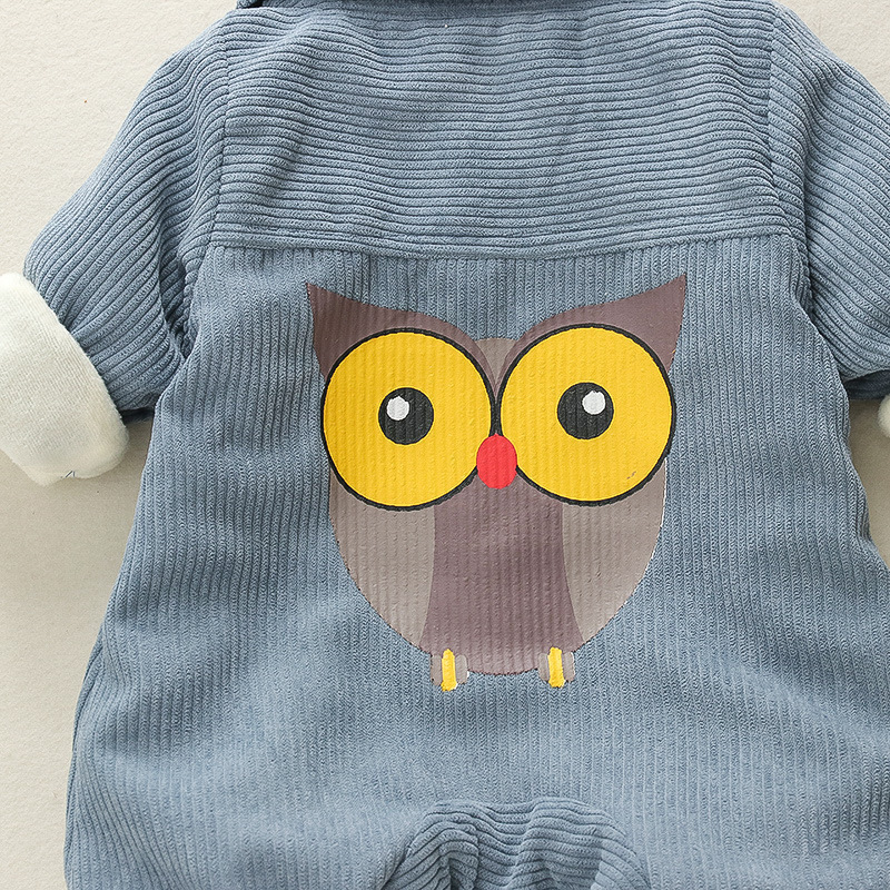 Baby Owls Pattern Solid Color Corduroy Romper-kissminis