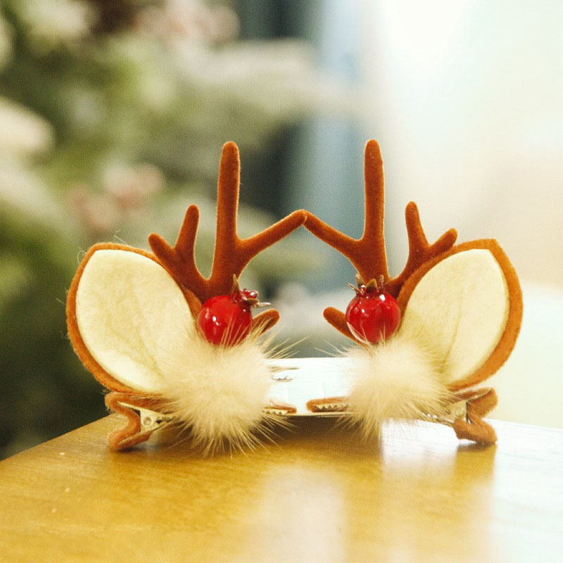 Baby Girl Cute Christmas Style Cute Antlers Design Hair Clip-kissminis