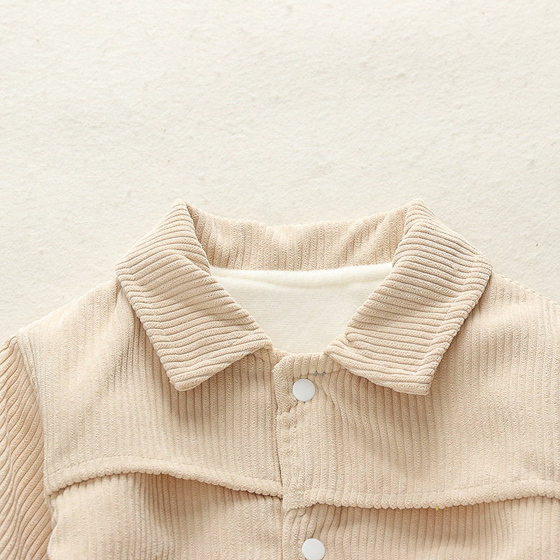 Baby Drawstring Waist Solid Color Corduroy Romper-kissminis