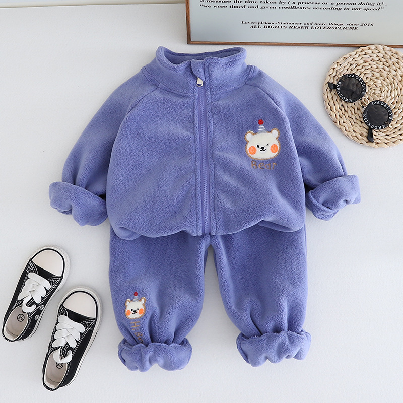 2pcs Toddler Solid Color Bear Graphic Sweatshirt and Pant Set-kissminis